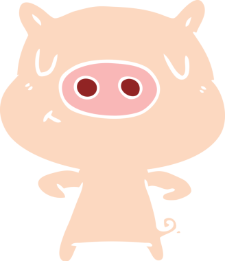 Düz renkli çizgi film içerikli domuz insan tarafından çizilmiş.