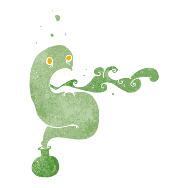 Şişede bir insan tarafından çizilmiş çizgi film hayaleti.