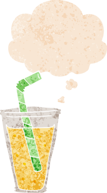 Düşünce baloncuklu karikatür köpüklü içecek grunge sıkıntılı retro dokulu bir insan tarafından çizilmiş