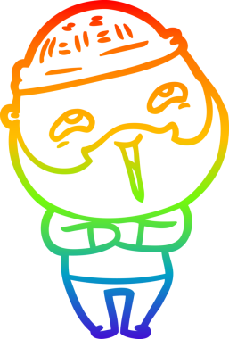 Bir insan tarafından çizilmiş mutlu sakallı bir adamın çizgi çizimi.