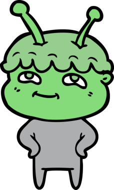 Bir insan tarafından çizilmiş dost canlısı çizgi film uzay adamı.