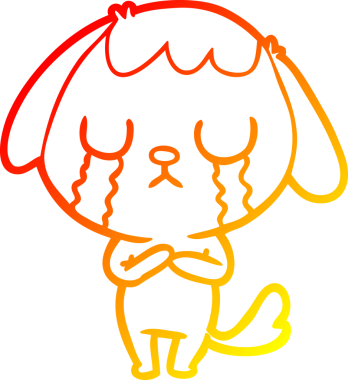 Bir insanın çizdiği ağlayan şirin bir köpeğin sıcak çizgi çizimi.