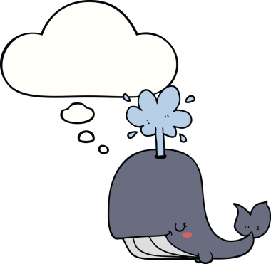 Bir insan tarafından çizilmiş düşünce baloncuklu çizgi film balinası