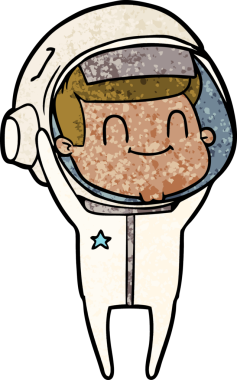 Bir insan tarafından çizilmiş mutlu astronot çizgi filmi.