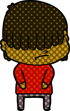 Bir insan tarafından çizilmiş dağınık saçlı çizgi film çocuğu.