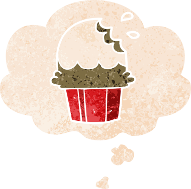 Düşünce baloncuklu çizgi film keki grunge sıkıntılı retro desenli bir insan tarafından çizilmiş