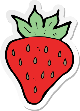 Bir insan tarafından çizilmiş karikatür çileği çıkartması.