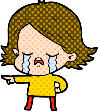 Çizgi filmdeki kız ağlıyor ve bir insan tarafından çiziliyor.