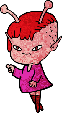 Bir insan tarafından çizilmiş sevimli uzaylı kız çizgi filmi.