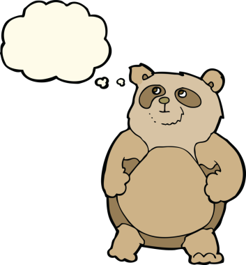 Bir insan tarafından çizilmiş düşünce baloncuklu çizgi film ayısı.