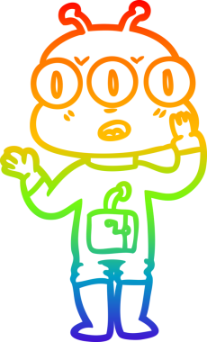 Gökkuşağı gradyan çizgi çizimi Bir insan tarafından çizilmiş üç gözlü uzaylı