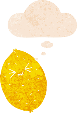 Düşünce baloncuğuyla karikatür acı limon grunge sıkıntılı retro dokuma bir insan tarafından çizilmiş