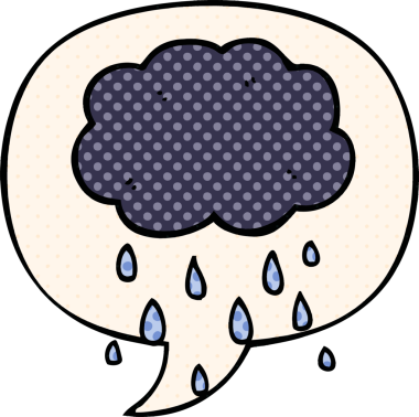 Çizgi roman tarzında bir insan tarafından çizilmiş konuşma balonuyla yağmur yağıyor.