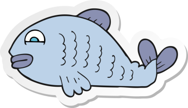 Bir insan tarafından çizilmiş karikatür balığının çıkartması.