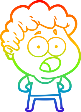 Gökkuşağı gradyan çizgi çizimi Bir insan tarafından çizilmiş şaşırarak nefes nefese bir çizgi film adamı