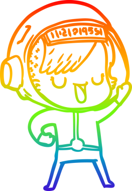 Gökkuşağı gradyan çizgi çizimi bir insan tarafından çizilmiş astronot bir kadın.