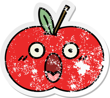 Bir insan tarafından çizilmiş kırmızı elma çizgi filminin sıkıntılı çıkartması.