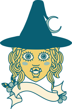 Retro Dövme Biçimi Bir insan tarafından çizilmiş yarım orc cadı yüzü