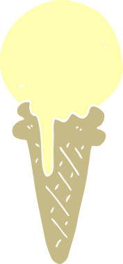 Bir insan tarafından çizilmiş düz renkli çizgi film dondurma külahı.