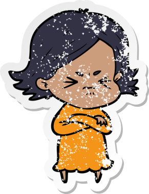 Bir insan tarafından çizilmiş kızgın bir karikatür çıkartması.