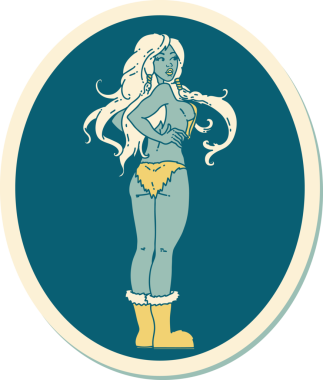 Geleneksel stil dövme çıkartması. Bir insan tarafından çizilmiş Viking kız resmi.