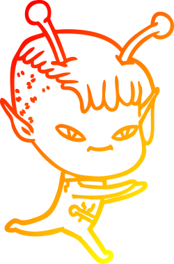 Bir insan tarafından çizilmiş sevimli bir uzaylı kız çizgi çizimi.