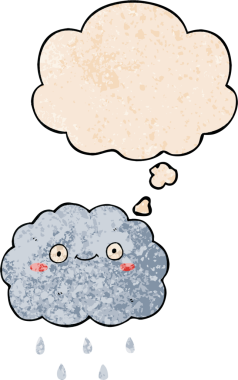 Bir insan tarafından çizilmiş grunge doku tarzında düşünce baloncuğu olan sevimli çizgi film bulutu.