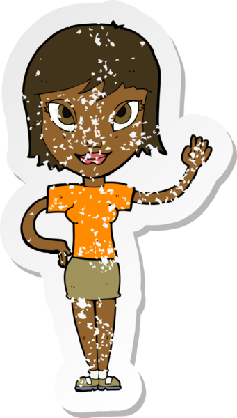 Bir insan tarafından çizilmiş bir karikatür kadının gerilmiş çıkartması.