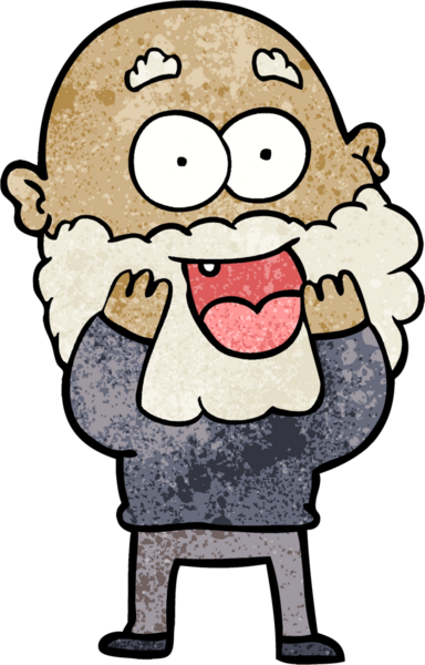 Çizgi film delisi, mutlu, sakallı, bir insan tarafından çizilmiş.