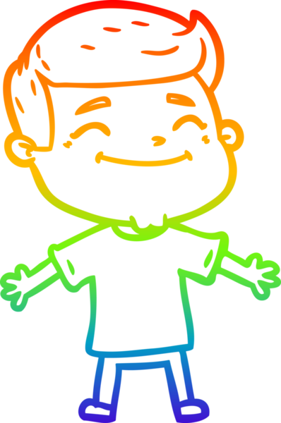 Gökkuşağı gradyan çizgisi mutlu bir çizgi film adamı bir insan tarafından çizilmiş kolları açık