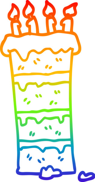 Gökkuşağı gradyan çizgisi bir insan tarafından çizilmiş büyük bir doğum günü pastasının çizimi