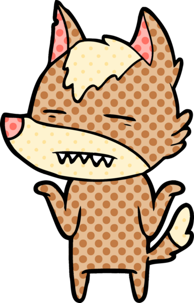 Bir insan tarafından çizilen dişleri gösteren bir kurt çizgi filmi.