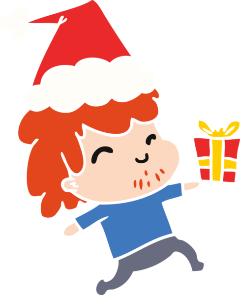 Bir insan tarafından çizilmiş Kawaii çocuğunun el çizimi Noel karikatürü.