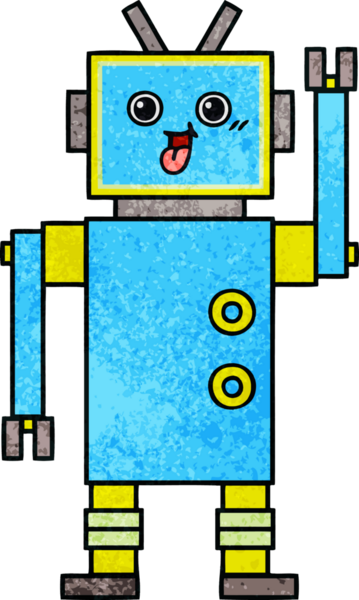 Bir insan tarafından çizilmiş bir robotun retro grunge dokusu