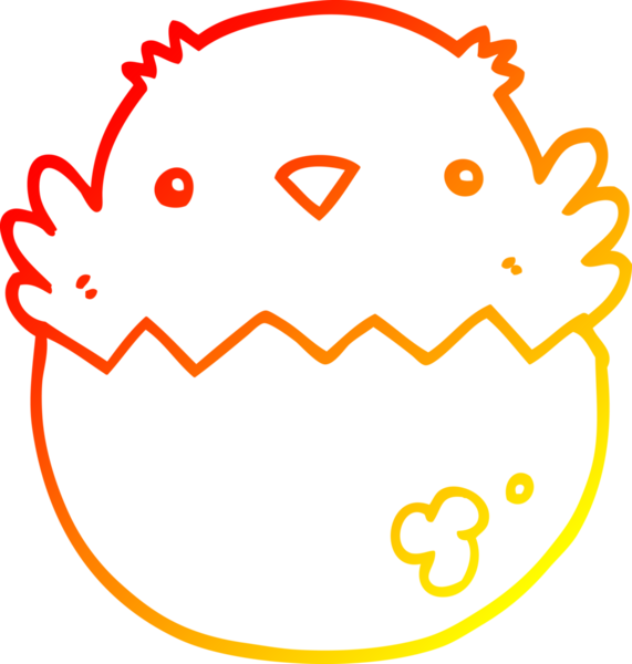 Bir insan tarafından çizilen yumurtadan çıkan bir karikatür civcivinin sıcak çizgi çizimi