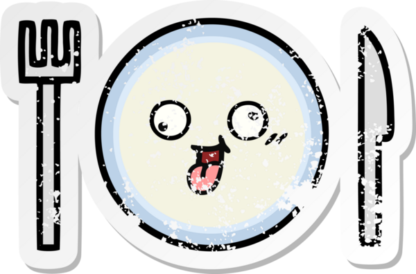 Bir insan tarafından çizilmiş tatlı bir yemek tabağının sıkıntılı çıkartması.