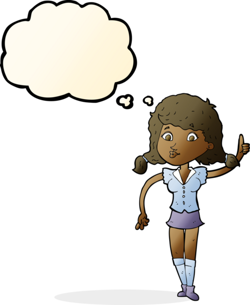 Bir insan tarafından çizilmiş düşünce baloncuğu olan güzel bir kadın.