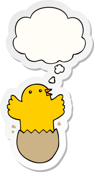 Düşünce baloncuğu olan yumurtadan çıkan kuş insan tarafından çizilmiş bir çıkartma.