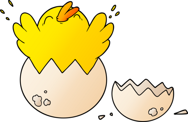 Bir insan tarafından çizilmiş yumurtadan çıkan karikatür yavrusu.