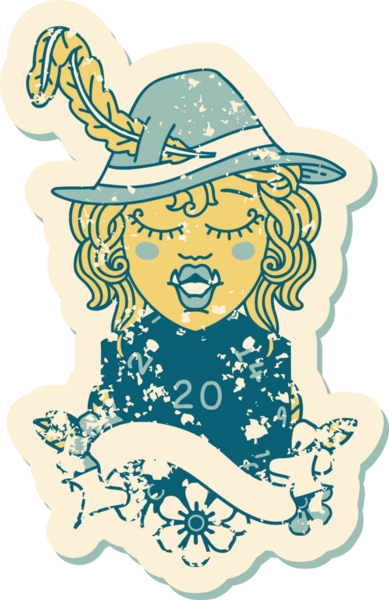 Retro Dövme Tarzı Bir insan tarafından çizilmiş 20 zarlı yarı ork ozan karakteri