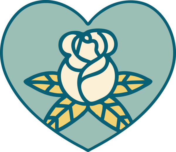 Bir insan tarafından çizilmiş kalp ve çiçeklerin ikonik dövme şekli