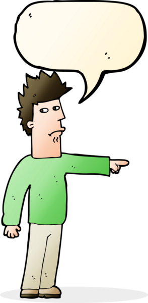 Bir insan tarafından çizilmiş bir konuşma balonuyla işaret eden çizgi film adamı.