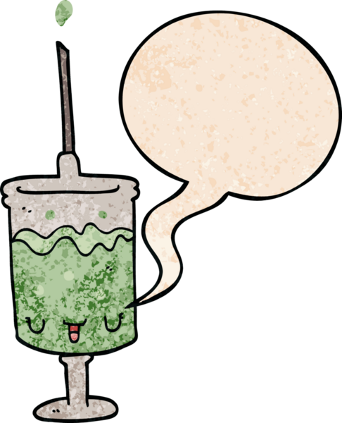 Konuşma baloncuğu olan karikatür şırıngası insan tarafından çizilmiş retro doku biçimi