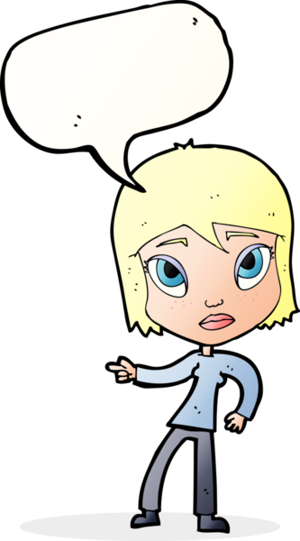 Bir insan tarafından çizilmiş konuşma balonu olan bir kadını gösteren çizgi film.