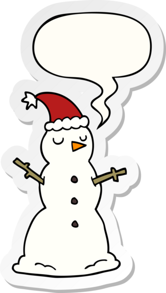 Bir insan tarafından çizilmiş konuşma balonu çıkartmalı kardan adam.