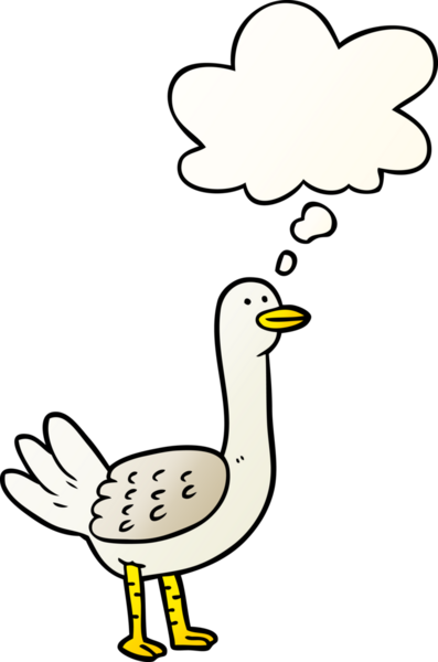 Düşünce baloncuğu olan çizgi film kuşu bir insan tarafından çizilmiş.