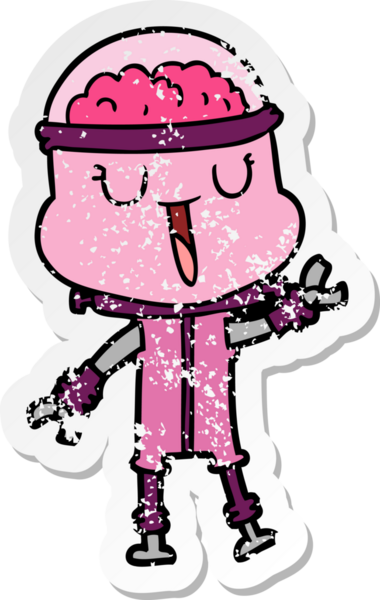 Bir insan tarafından çizilmiş mutlu çizgi film robotunun sıkıntılı çıkartması.