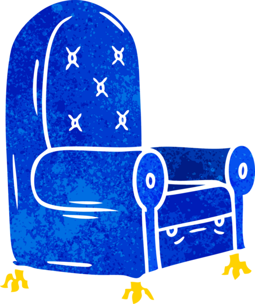 Bir insan tarafından çizilmiş mavi bir koltuğun karalaması.