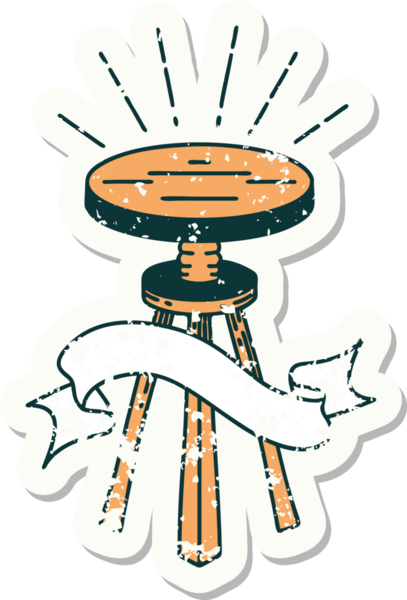 Bir insan tarafından çizilmiş eski dövme stili tahta bir tabure.