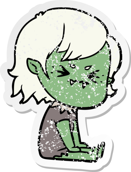 Bir insan tarafından çizilmiş rahatsız bir vampir kızın sıkıntılı çıkartması.